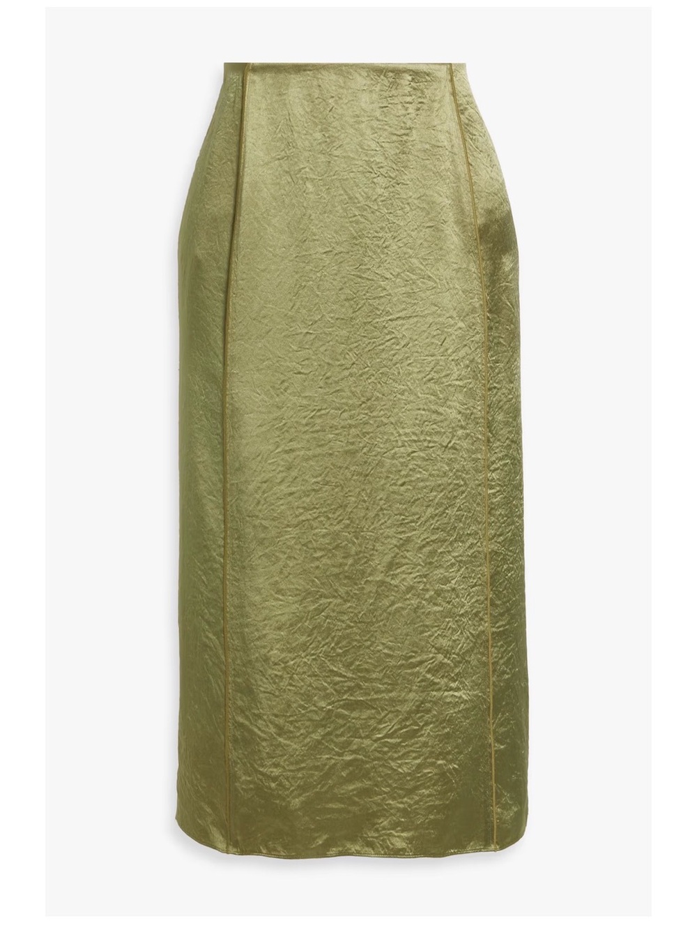 Vince Crinkled Satin Midi Skirt (Olive Green, Size 2)